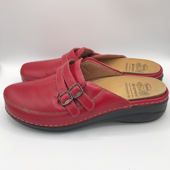 Scholl Bioprint removable insole red wedge mules, 40 (9) - Picture 3 of 8
